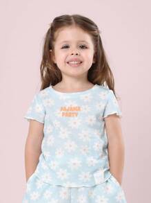 SUMWON طقم بيجامة قصيرة مزخرفة بالزهور ناعمة للبنات، ملابس نوم صيفية، ملابس كاجوال، ملابس نوم مريحة، ملابس للنوم - أخضر نعناع - مشاهدة 3