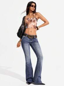 Jeanoix Women's Casual Loose Flare Leg Low Waist Jeans Y2k