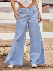 WESTFADE High Rise Super Wide Leg 100% Cotton Denim Jeans Vacation - Light Wash - View 4