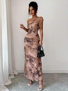 Rafferiza Đầm Maxi Không Tay In Hoa Thanh Lịch Cho Nữ - Màu be - Xem 3