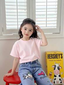 MÄDCHEN Hellblaue weite gerade geschnittene Jeans, Vintage Design für Streetwear Stil, farbenfroher grafischer Muster für einen lebendigen Look, geeignet für Lässig, Schule, Outdoor, Urlaub, Party, essentielles Teil für modebewusste Mädchen, Frühling/Sommer