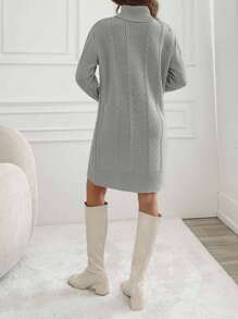 EURMUSE Knitwear Dress With Folded Neck And Cable Pattern,Winter Dresses For Women,Petite - Grey - View 6