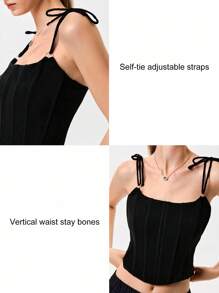 Menodora SHEIN Sport Cityvoya Women's Solid Color Crop Knit Tank Top,Internal Boning For Waist Support - Black - View 4
