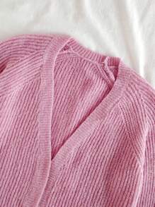 SHEIN Tween Girls' Solid Color Raglan Long Sleeve Loose Casual Cardigan Fall Winter - Pink - View 5