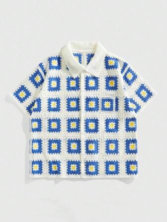 Street Life Maglietta girocollo da uomo a manica corta con motivo floreale e lavorazione traforata