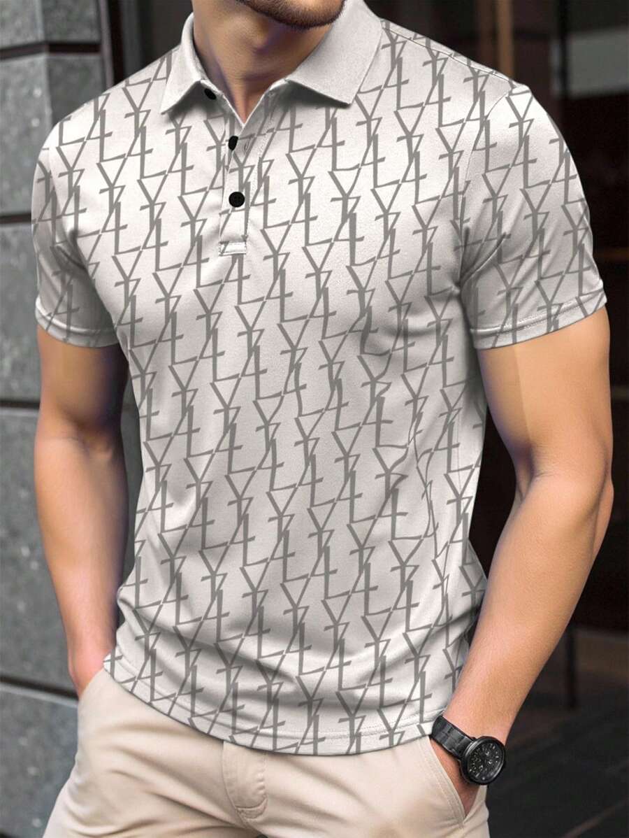 Manfinity Dauomo 夏季男士休闲全印花短袖 Polo 衫 - 彩色 - 查看 1