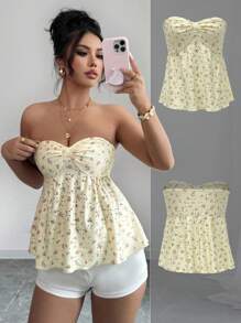 Chiquease European & American Style Sexy Tube Top, Fashion Cute Ditsy Floral Vacation Women Top, Summer Top - Yellow - View 3