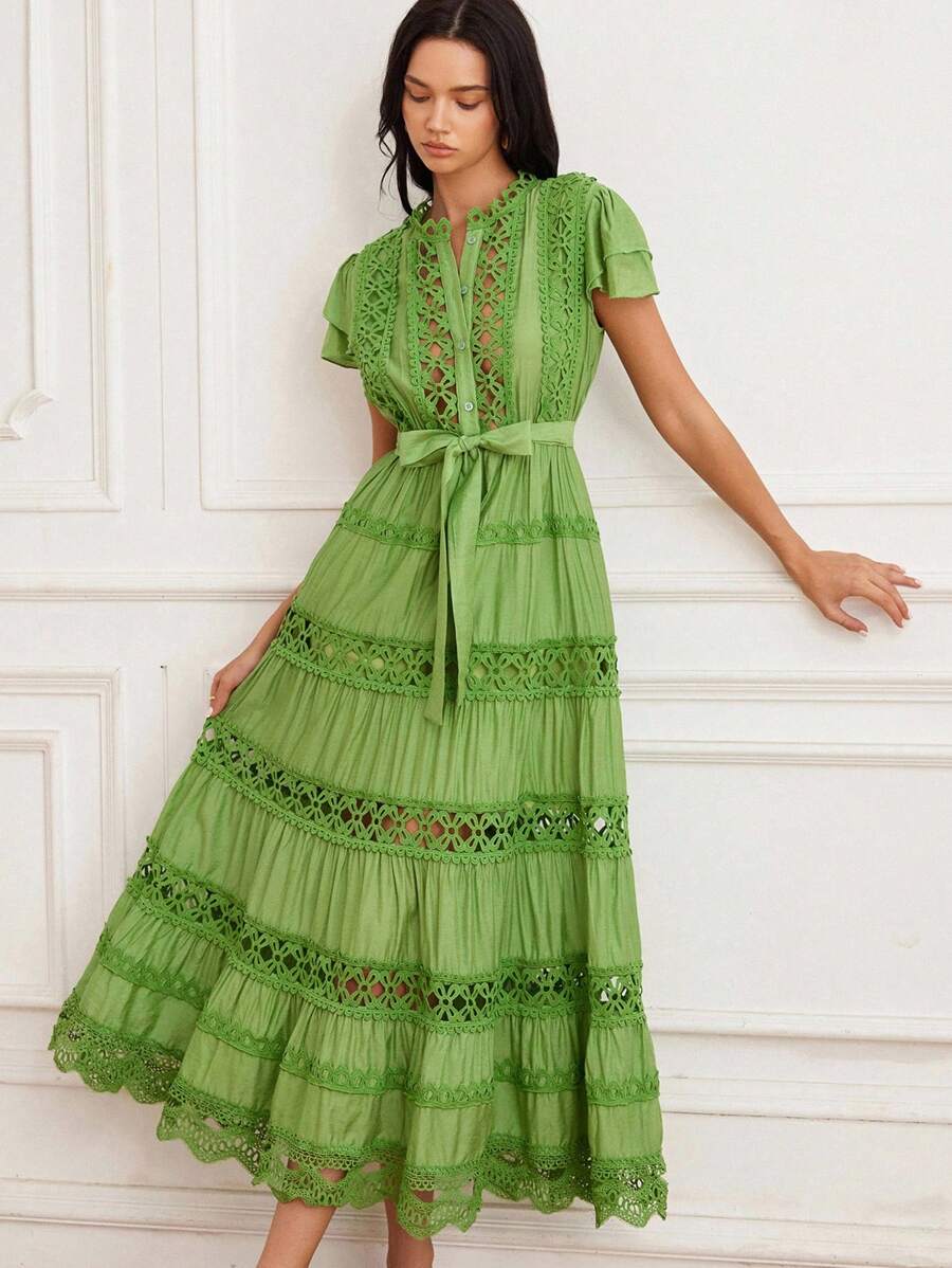 Aveloria Rosie 夏季新款盖袖蕾丝拼接百搭优雅连衣裙