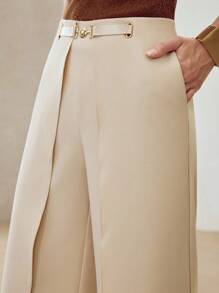MOTF PREMIUM Pantalón de traje de pierna ancha con pinzas - Caqui - Ver 2