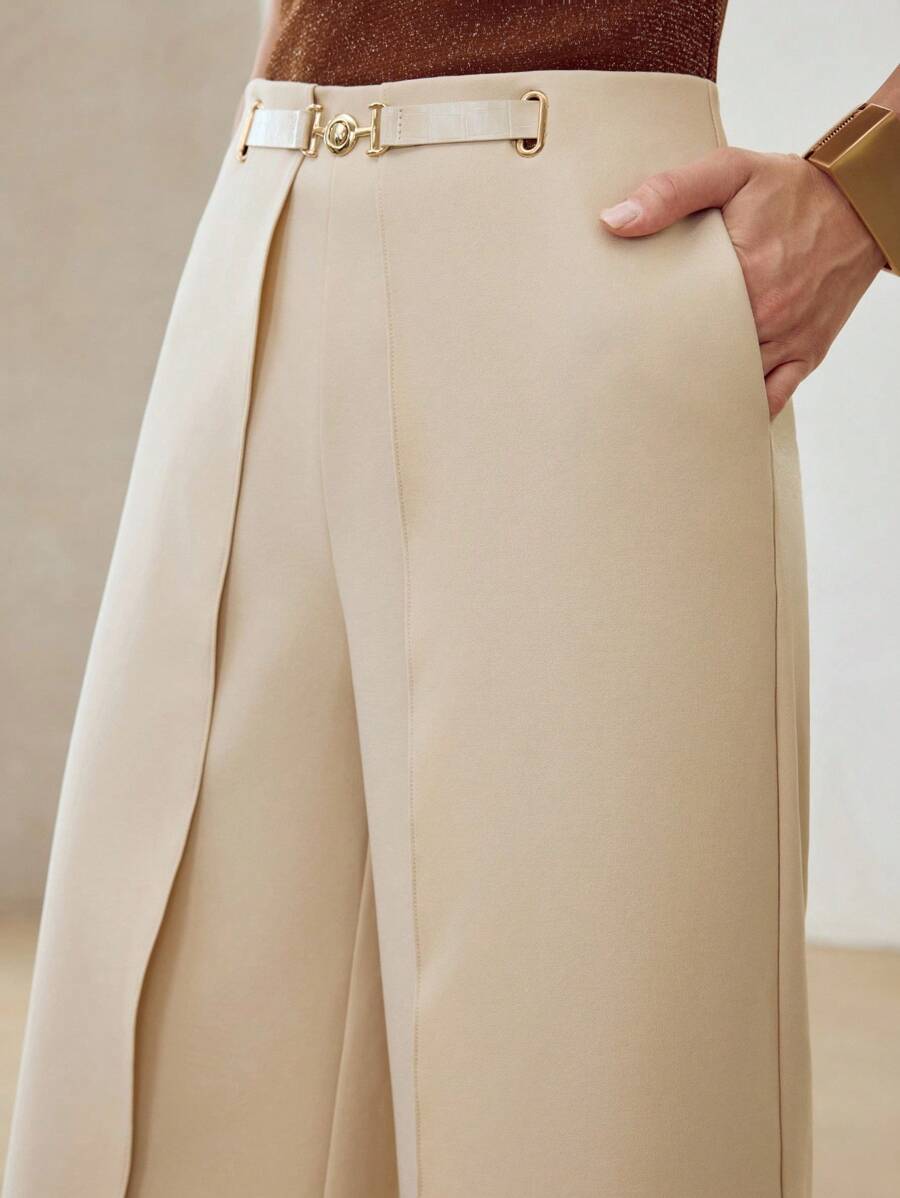 MOTF PREMIUM PINTUCK WIDE LEG SUIT PANTS - Khaki - View 2