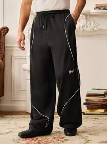 SWAVVY 男士针织休闲宽松松紧腰直筒裤，纯色，适合日常穿着，年轻风格