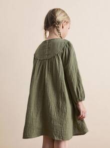 SHEIN 年轻女孩刺绣领弧形休闲长袖连衣裙 - 彩色 - 查看 6