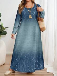 EMERY ROSE Vestido de manga larga con cuello redondo y estampado floral, adecuado para otoño/invierno, tallas grandes