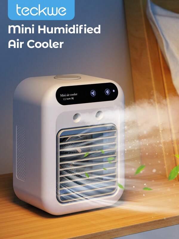 Teckwe Portable Mini Air Conditioners, Personal Portable AC With 2 Speeds & 2 Mist Modes, Rechargeable Air Cooler With 1800mAh Battery, Quiet Air Conditioner For Room Car Office Outdoor, White