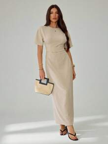 SHEIN Tall Women's Elegant Solid Color High Waist Long Dress