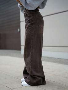 SAYEHFBABY Women's Casual Loose Washed Wide Leg Jeans - Brown - View 5