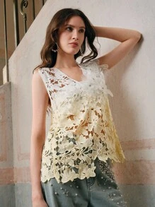 Anewsta Elegant & Fashionable 3D Flower Decor Women Summer Tank Top, Design Oriented