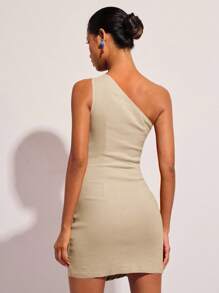 COSMINA Women's Elegant Solid Color Sleeveless Mini Dress For Summer - Beige - View 2