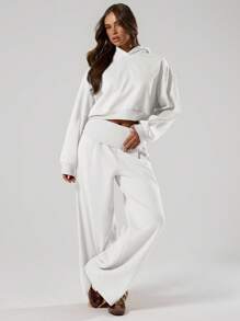 MUSERA Extreme Wide Leg Fold Over Waist Sweatpants Airport Casual Summer Airport Joggers Sweatpants Holiday - White - View 2