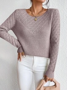 RueChic Solid Pointelle Knit Sweater - Dusty Pink - View 4