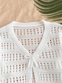 Tween Girls Hollow Out Knit Cardigan, Comfortable & Versatile For Home, Casual Outings, Beach Vacation, Parties, Soft Material