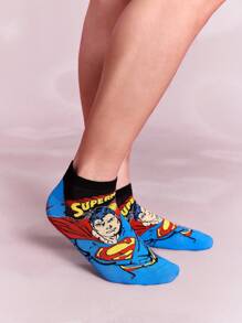 SUPERMAN X SHEIN 3 Pairs Breathable Moisture Wicking Men's Short Socks, Reinforced Toe & Heel For Durability, Suitable For All Seasons, Spring/Summer/Autumn/Winter, Black & Gray Striped