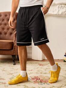 SWAVVY Herren Shorts mit Buchstabendruck, Kordelzug Taille, Taschen, locker und lässig