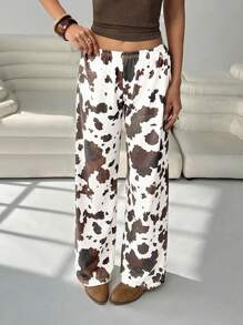 Coolane Pantalones informales y sueltos de estampado de vaca para niñas preadolescentes, aptos para usar en festivales de música, el regreso a clases en primavera/verano, y otoño, con estilo de Y2K y grunge