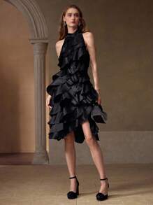MOTF PREMIUM ASYMMETRICAL HEM TIERED LAYER DRESS - Black - View 5