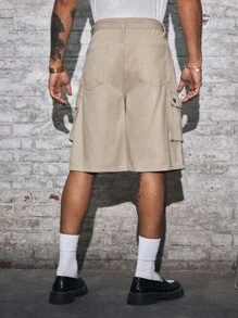 AXEPEAK Pantalones cortos tipo cargo de corte holgado y casual con estampado numérico para hombre - Caqui - Ver 2