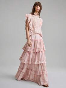 Ontre Women's Elegant Multi-Layer Ruffle Skirt, Suitable For Spring/Summer Vacation, Beach, Hawaii Style - Pink - View 2