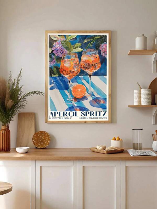 SHEIN 1pc Aperol Spritz , Retro Italian Travel Cocktail Print, Kitchen Poster, Italian Wall Art, Modern Vintage Summer, Bar Cart Art, Canvas Posters For Bed Room , Modern Kitchen Christmas For Holiday Gift Giving