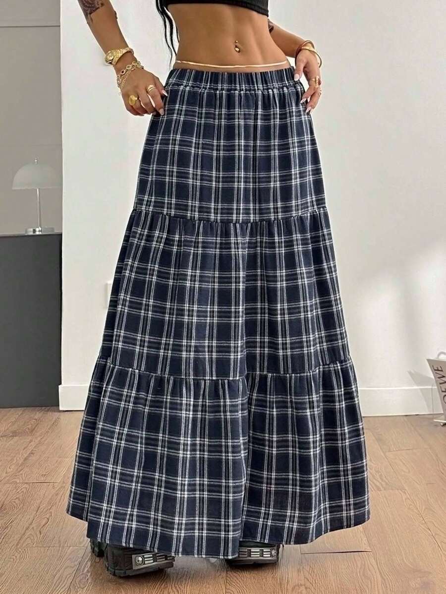 Coolane Women's Summer Concert Streetwear Y2K Basic Casual Plaid Baggy Low Rise Long Skirts - Multicolor - View 1