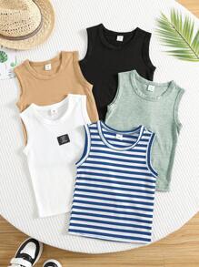 SHEIN Buy 1 Get 4 Free,Young Boy 5pcs/Set Comfortable Letter Patched Casual Tank Top,Suitable For Outdoor Activities, School,Home Leisure And Professional Sports - Multicolor - View 6