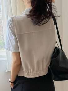 DAZY Women's Casual Plain Collared Sleeveless Zip-Up Top - Beige - View 2