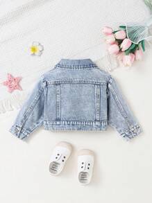 Elladie kids Baby Girls' Casual Distressed Denim Long Sleeve Jacket, Soft And Comfortable Daily Wear, Fashionable Style, Spring/Autumn Fall Winter - Light Wash - View 2