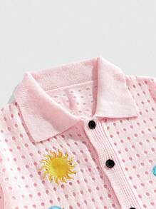 ROMWE MEN Street Life Áo thun dệt kim rỗng thêu hình cây dừa đi biển ngày lễ mùa hè cho nam - Màu Hồng baby - Xem 4