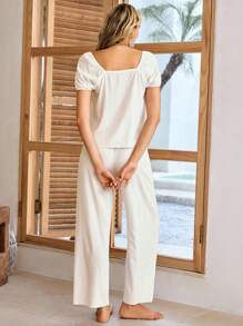 Lullawish Bohemian Elegant Lace Trim Layered Ruffle Women Pajama Set Babydoll Pajama Set