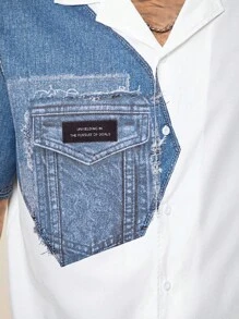 EASEVO 大码男士休闲梭织短袖衬衫，适合夏季 - 白色 - 查看 2