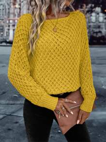 EMERY ROSE Áo len dệt kim cánh dơi khoét lỗ màu trơn thời trang nữ thu đông - Màu vàng - Xem 6