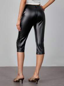 ROMWE Hippie Celana Capri Patchwork Bertabur Stud Gaya Hippy Chic untuk Wanita - Hitam - View 3