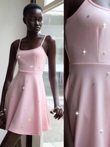 Lumivelle Women's Solid Color Mesh Ruffle A-Line Slip Dress - Pink - View 1