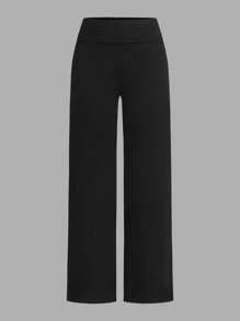 SHEIN EZwear 2 Cặp Quần ống rộng cạp cao thường ngày cho nữ, Thiết kế đơn giản, Đen & Trắng, Thích hợp cho mùa hè - Nhiều màu - Xem 5