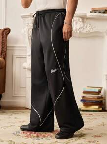 SWAVVY 男士针织休闲宽松松紧腰直筒裤，纯色，适合日常穿着，年轻风格