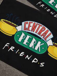 FRIENDS X SHEIN 1 pieza Felpudo de cocina antideslizante e impermeable con patrón de taza de café de dibujos animados, fácil de limpiar, disponible en dos tamaños, color negro resistente a la suciedad
