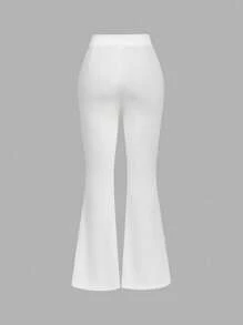 SHEIN MOD High Waist Flare Leg White Toothpick Pleats Pants - White - View 2