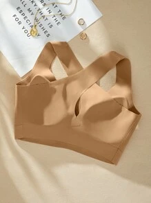 1 pieza Sujetador sin costuras con soporte y elevación mediante cruce en la espalda para mujer