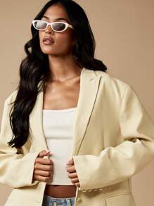MISSGUIDED Professional Oversized Blazer Double Breasted Suit Jacket With Lapel Collar Classic Office Business Casual Spring Fall Winter Minimalist Modern Statement Outerwear - Yellow - View 4