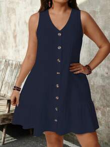 SHEIN PETITE Große Größen Ärmelloses Kleid mit V-Ausschnitt aus strukturiertem Stoff