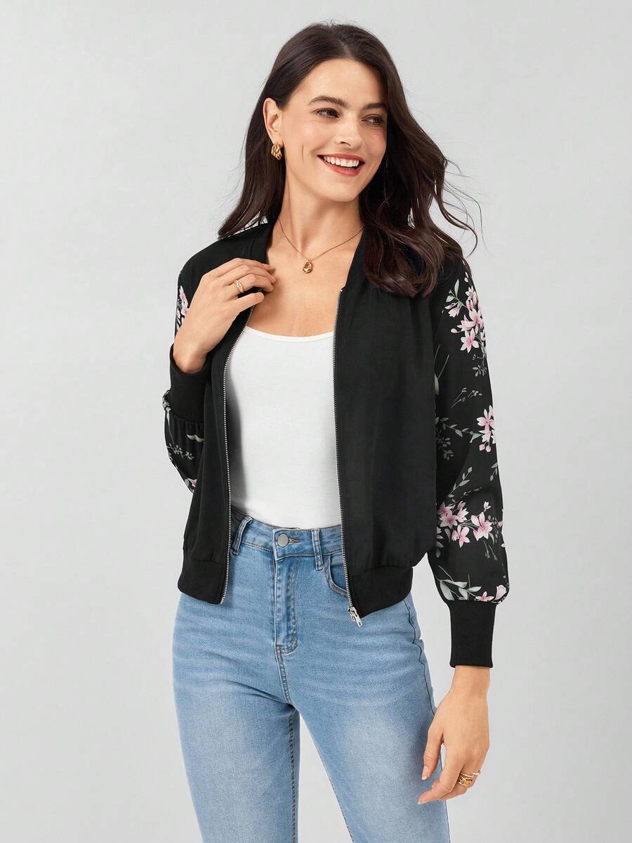 Miaspire Women's Casual Leopard Print Patchwork Jacket, Long Sleeve, Office Wear Women Set, Winter Women Clothes, Fall Women Clothes, Winter Brown Jacket - Black - View 1